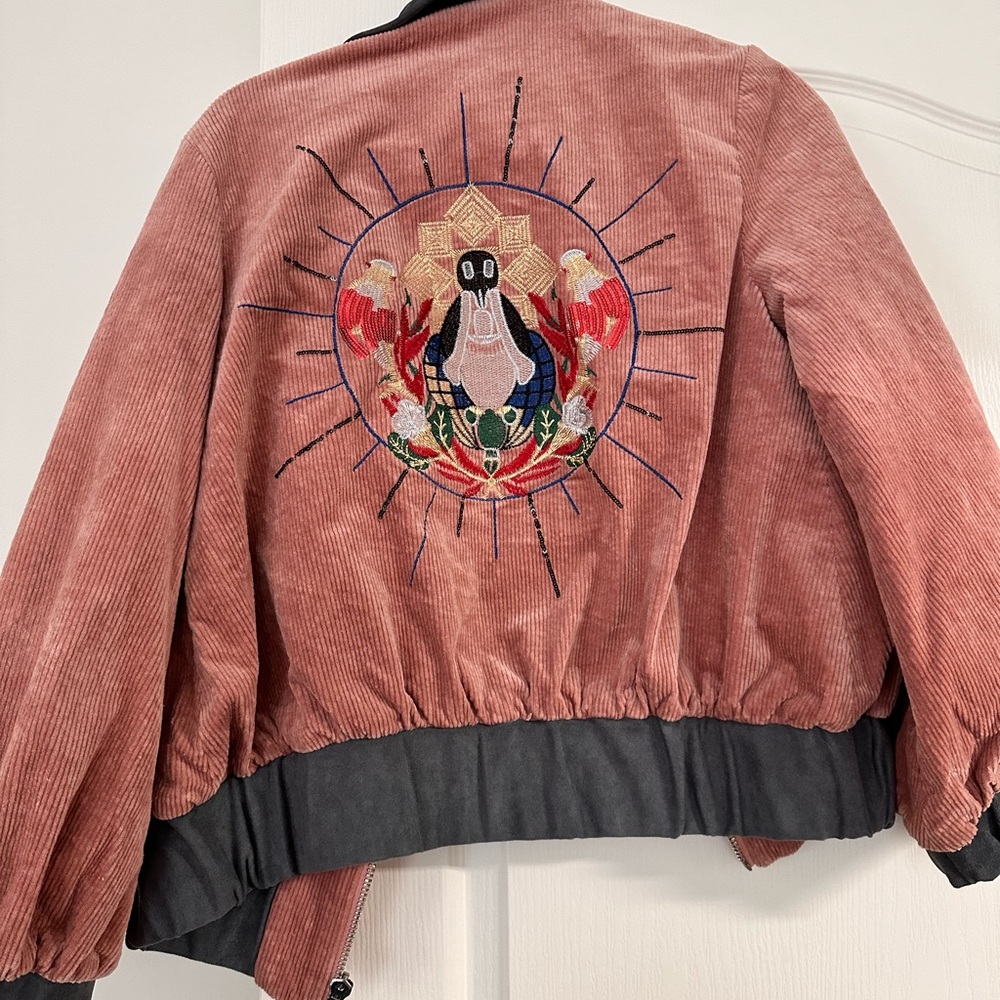 Corduroy Bomber Jacket in Pink and Gray - Picture 6 of 7